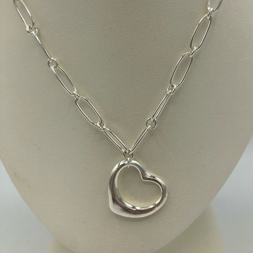 Sterling Silver Paper Clip Chain Heart Necklace - Picture 11 of 13